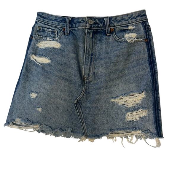 Abercrombie & Fitch AF Vintage A-Line Distressed Denim Mini Skirt Size 28 6 - Picture 1 of 4